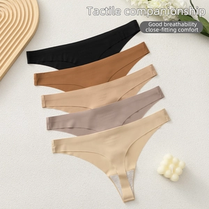 Five pack of seamless thong panties in earth tones with comfortable cotton lining