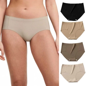 Damen Nahtlose Höschen Eisseide Mittlere Taille Slips Gerippte Textur Atmungsaktiv Antibakteriell Baumwolle Schritt Unterwäsche