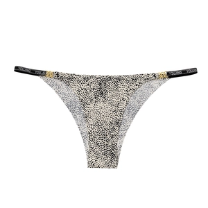 Seamless ice silk bikini panties with leopard print and side gold rings