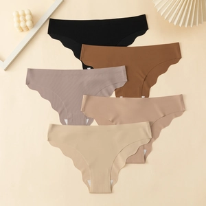 Five-pack set of seamless ice silk panties for women with laser-cut wavy edges
