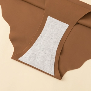 Seamless ice silk panties in caramel brown with breathable cotton crotch detail