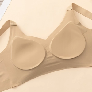 Soutien-gorge sans couture beige à bonnet complet avec larges bretelles et rembourrage