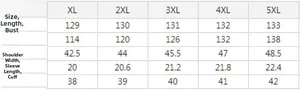 Detailed size chart for plus size women dress from XL to 5XL with measurements in cm