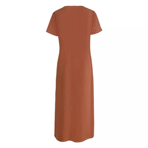Plus size short sleeve caramel maxi dress with a vintage long straight silhouette