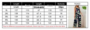 Size chart for plus size floral jumpsuit showing measurements from XL to 5XL for fit guide