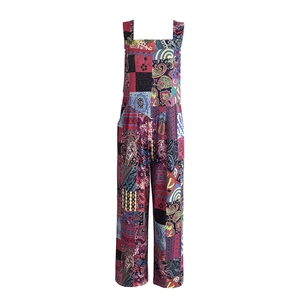 Women's bohemian patchwork print wide-leg jumpsuit with paisley and geometric patterns