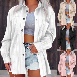 Women's Casual Fall Knit Cardigan Solid Color Long Sleeve Lapel Single-Breasted Button Patchwork Knitted Outerwear Jacket