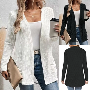 Dames Casual Effen Kleur Lange Mouw Open Voorkant Gebreid Vest Plus Size Elegante Bovenkleding
