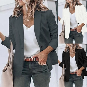 Blazer Décontracté Couleur Unie pour Femmes Col à Revers Bouton Unique Manches Longues Veste de Tailleur Bureau Professionnel