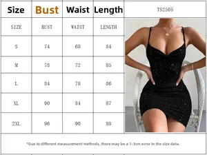 Detailed size chart for V-neck slim fit dress with chest and waist measurements