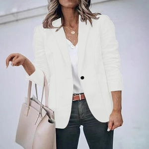 Veste blazer blanche pour femme avec fermeture à un bouton pour un look de bureau