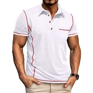 Polo blanc à manches courtes pour hommes avec coutures rouges contrastées et poche poitrine