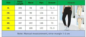 Detailed size chart for women high waist joggers featuring measurements from XL to 5XL