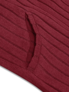 Close-up of the side pocket on a burgundy ribbed knit longline tunic top for women