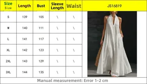 Size guide table for women's V-neck maxi dress with chest and length measurements