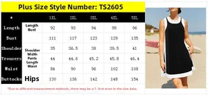 Size chart for plus size two-piece sleeveless dress set with measurements for 1XL to 5XL