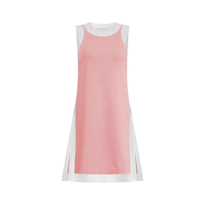Pink and white sleeveless color block two-piece dress set with side slits and pockets