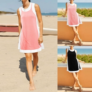 Women Plus Size Color Block Sleeveless Tank Top and Skirt Pants Set Casual Two Piece Outfits Holiday Summer Beach Wear