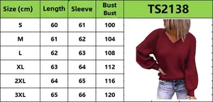 Size chart for women's V-neck knit sweater showing measurements from S to 3XL in centimeters