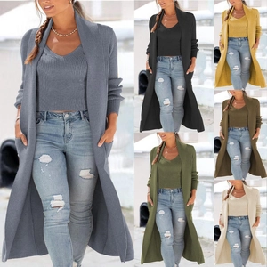 Women Cotton Blend Knitted Set Long Cardigan And Tank Top Ribbed Loose Sweater Outerwear Elegant Casual Knitwear Fall Winter