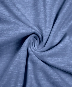 Close-up of soft heathered knit fabric in dusty blue showing natural slub texture