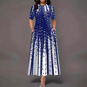 Women's maxi dress with gradient ink print, short sleeves and hidden side pockets
