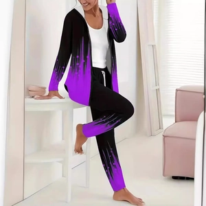 Conjunto de chándal de 2 piezas para mujer con chaqueta con capucha y degradado morado