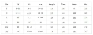 Size chart for women's halter lace dress showing measurements from size S to 3XL