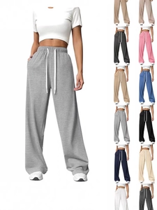 Women's Casual High Waist Wide Leg Sweatpants Loose Straight Drawstring Sporty Trousers Soft Knit Comfort Daily Pants
