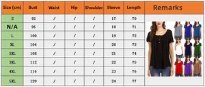 Tableau des tailles détaillé pour t-shirt femme à manches courtes avec mesures
