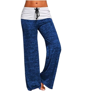 Pantaloni da yoga a vita alta a gamba larga da donna grigio melange con cinturino bianco