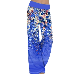 Pantaloni da yoga a vita alta da donna a gamba larga con stampa floreale blu elastici