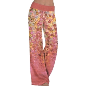 Pantaloni yoga larghi da donna con stampa etnica floreale vivace in rosa e arancione