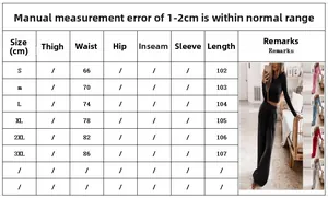 Size chart for women's two-piece knitted lounge set including S to 3XL measurements