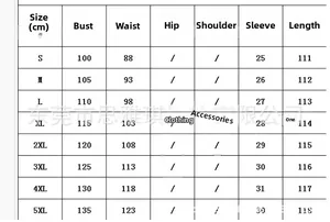 Detailed size chart for women's V-neck irregular dress ranging from size S to 5XL