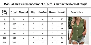 Size chart for women's V-neck sleeveless chiffon shirt with measurements from S to 3XL