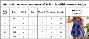 Size chart for floral print dress showing measurements for Bust and Length in centimeters