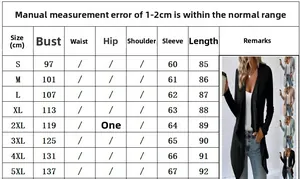 Size chart for knit cardigan with S-5XL measurements for bust, sleeve and length