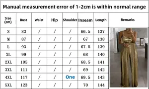 Size guide for elegant beaded sequin jumpsuit with measurements for S to 5XL sizes