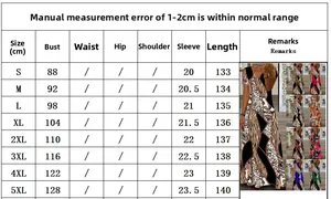 Detailed size chart for boho print maxi dress with bust and length in S to 5XL