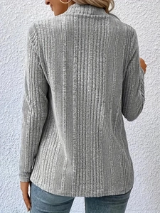 Women's casual grey long sleeve knit cardigan with vertical ribbed texture back view
