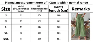 Size guide table for casual straight leg high-waist pants from S to XXL measurements