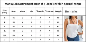 Size chart table with bust and length measurements for white jacquard slim fit camisole top