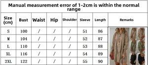 Tableau des tailles détaillé pour robe courte à manches longues pour femmes de S à 2XL