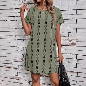 Robe courte décontractée verte pour femme avec manches chauve-souris et imprimé