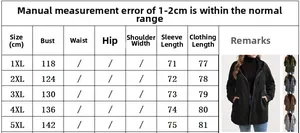Size chart for women's oversized hoodies showing chest, sleeve, and length in cm