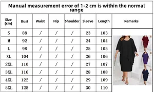 Detailed size chart for sleeveless chiffon dress ranging from S to 5XL with measurements