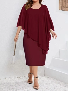 Elegant wine red sleeveless chiffon cape sheath dress for women in a sleek slim fit style