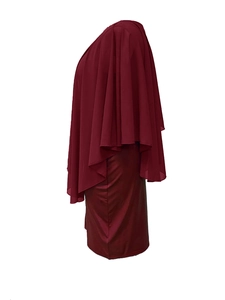 Elegant burgundy sleeveless chiffon cape overlay and bodycon dress for formal occasions