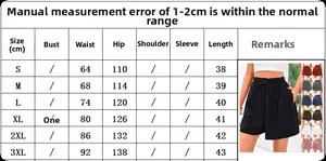 Tableau des tailles détaillé pour shorts de plage à taille haute avec mesures de hanches